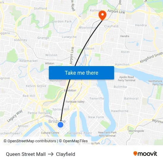 Queen Street Mall to Clayfield map