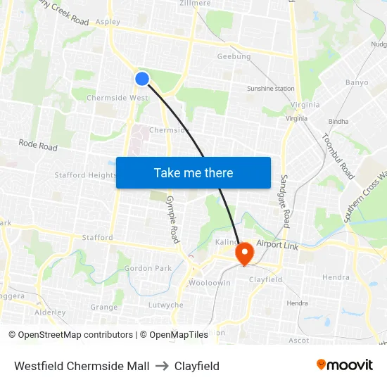 Westfield Chermside Mall to Clayfield map