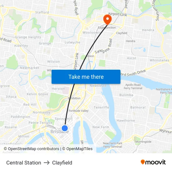 Central Station to Clayfield map