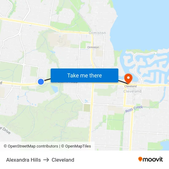 Alexandra Hills to Cleveland map
