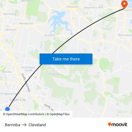 Berrinba to Cleveland map