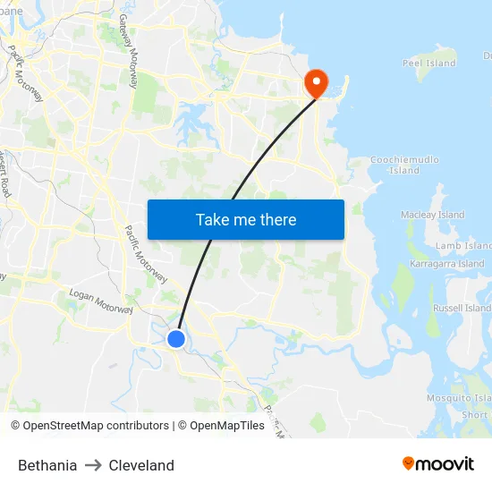 Bethania to Cleveland map