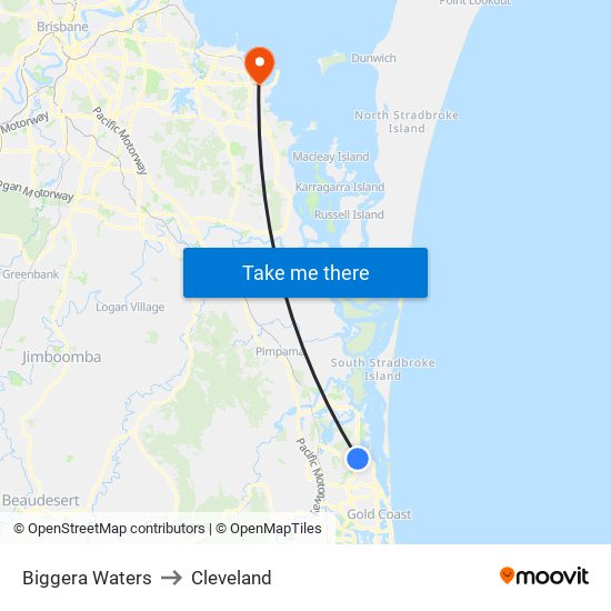 Biggera Waters to Cleveland map
