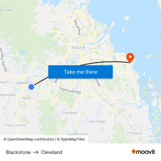 Blackstone to Cleveland map