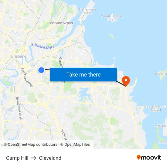Camp Hill to Cleveland map