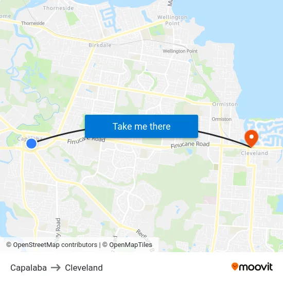 Capalaba to Cleveland map