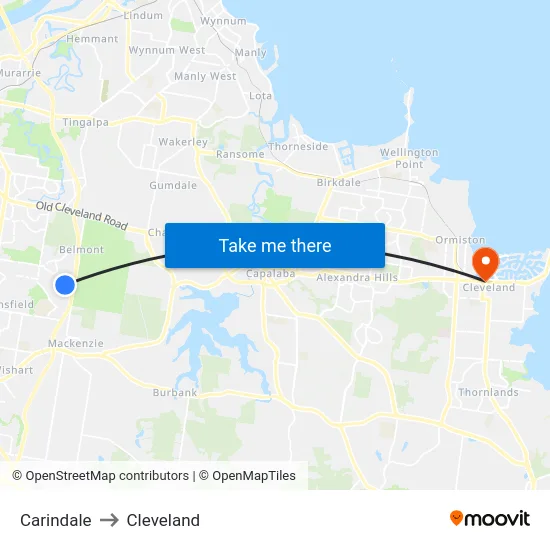 Carindale to Cleveland map