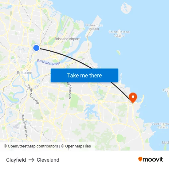 Clayfield to Cleveland map