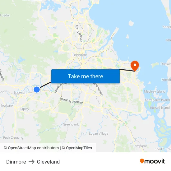 Dinmore to Cleveland map