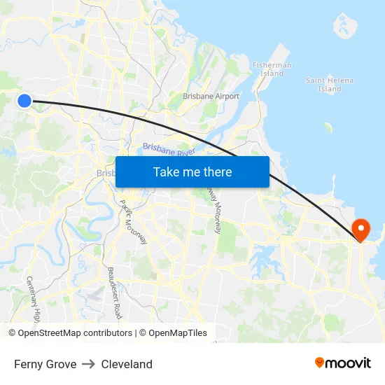 Ferny Grove to Cleveland map