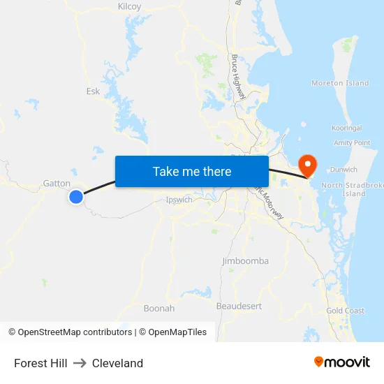 Forest Hill to Cleveland map