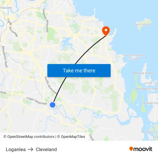 Loganlea to Cleveland map