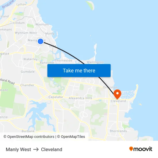 Manly West to Cleveland map