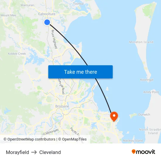 Morayfield to Cleveland map
