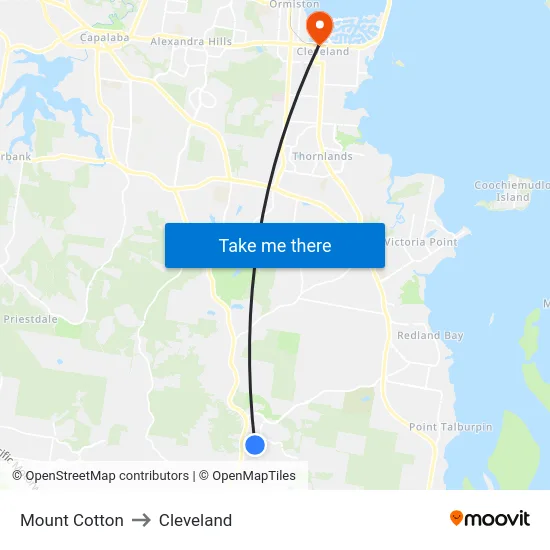 Mount Cotton to Cleveland map