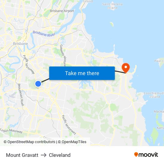 Mount Gravatt to Cleveland map