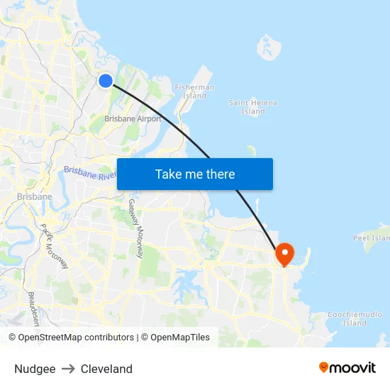 Nudgee to Cleveland map