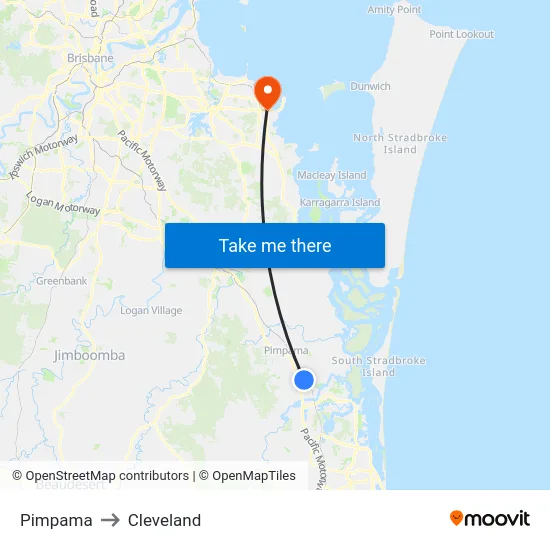 Pimpama to Cleveland map