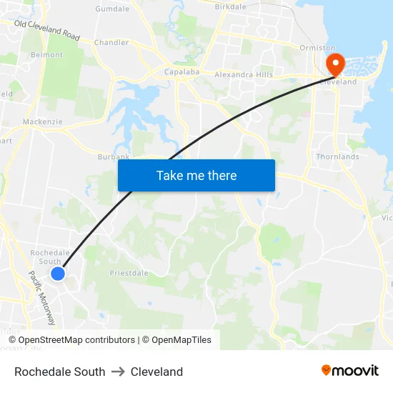 Rochedale South to Cleveland map