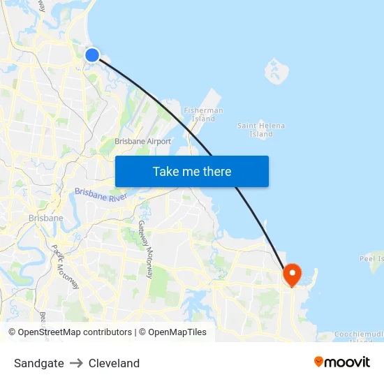 Sandgate to Cleveland map