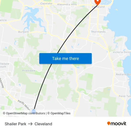 Shailer Park to Cleveland map
