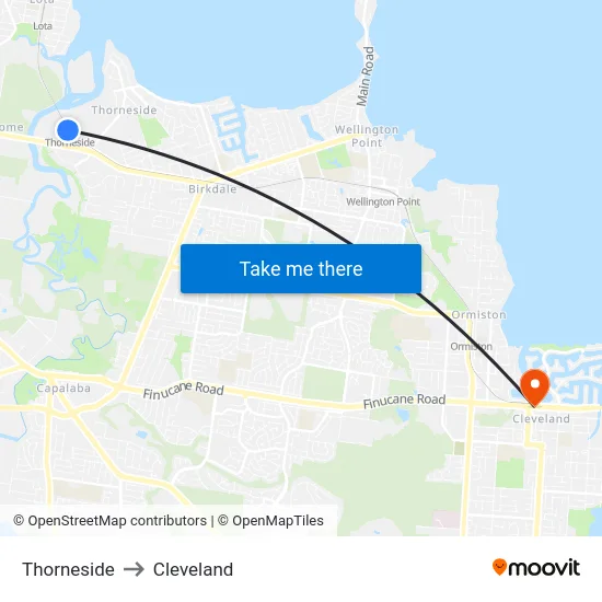 Thorneside to Cleveland map