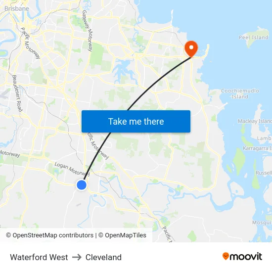 Waterford West to Cleveland map