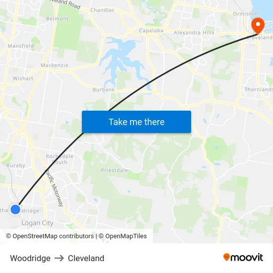 Woodridge to Cleveland map