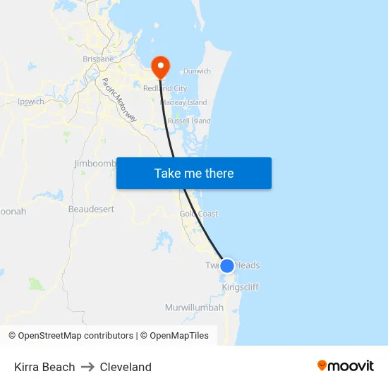 Kirra Beach to Cleveland map