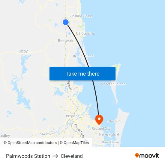 Palmwoods Station to Cleveland map