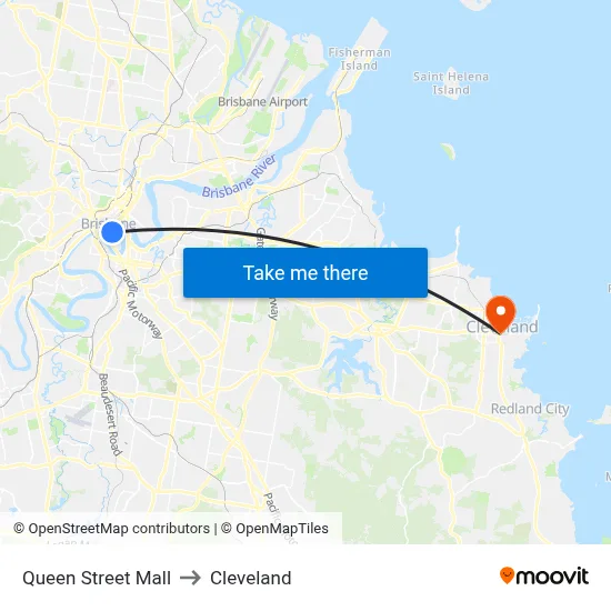 Queen Street Mall to Cleveland map