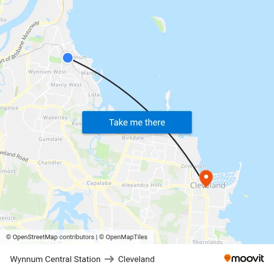 Wynnum Central Station to Cleveland map