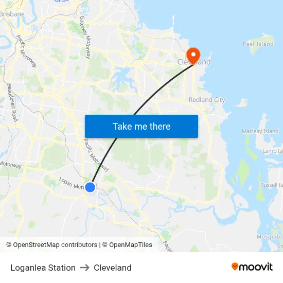 Loganlea Station to Cleveland map
