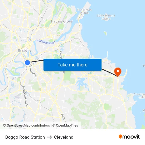 Boggo Road Station to Cleveland map