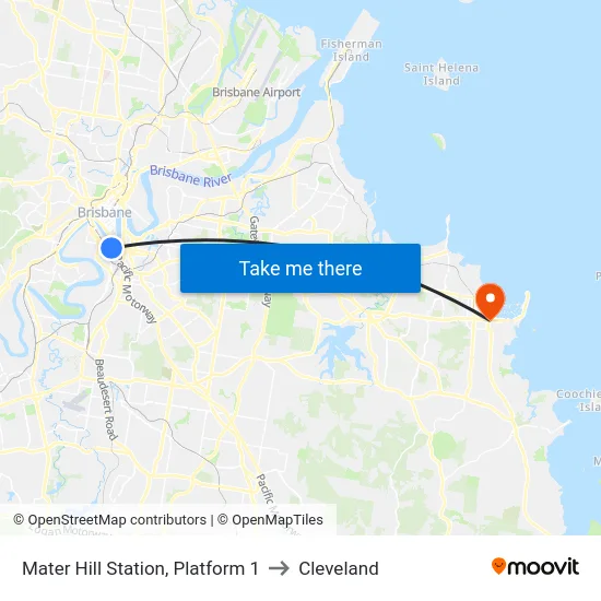 Mater Hill Station, Platform 1 to Cleveland map