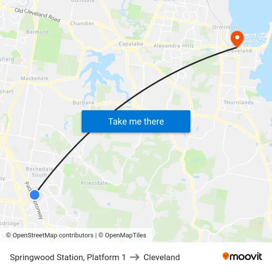 Springwood Station, Platform 1 to Cleveland map
