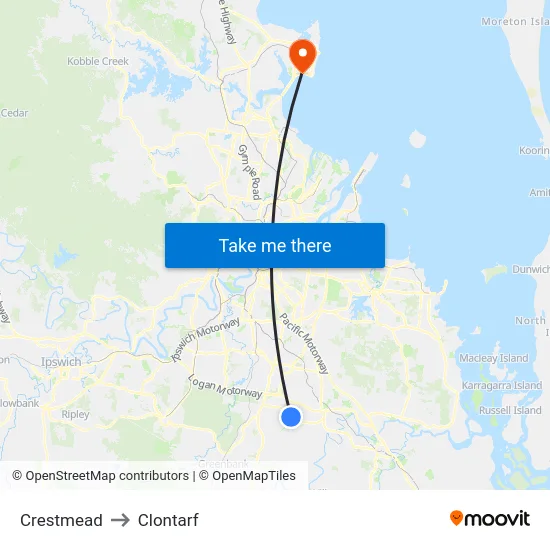 Crestmead to Clontarf map
