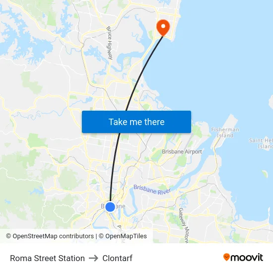 Roma Street Station to Clontarf map