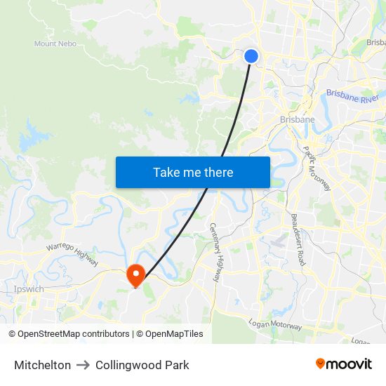 Mitchelton to Collingwood Park map