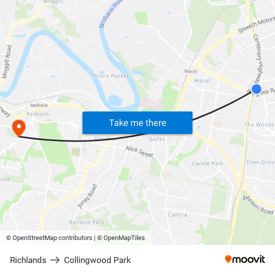 Richlands to Collingwood Park map