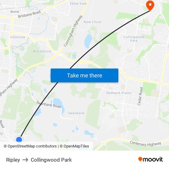 Ripley to Collingwood Park map