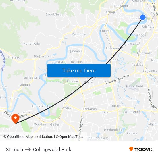 St Lucia to Collingwood Park map