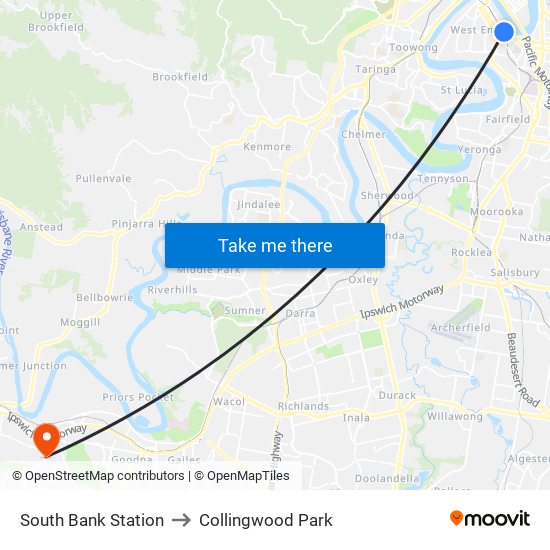 South Bank Station to Collingwood Park map