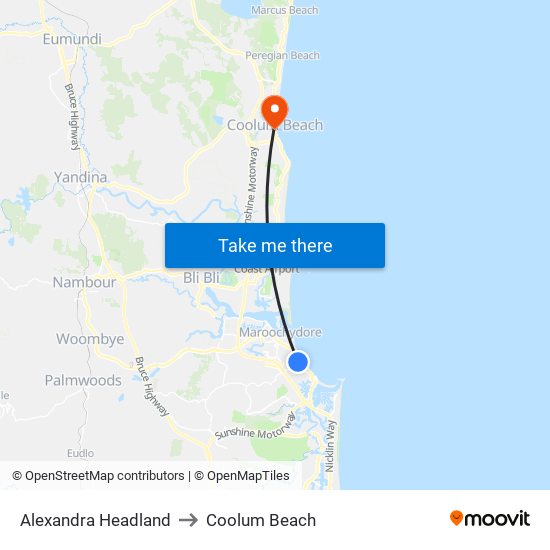 Alexandra Headland to Coolum Beach map