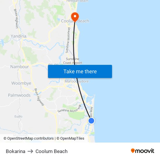 Bokarina to Coolum Beach map