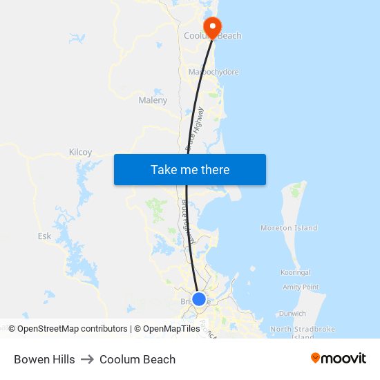 Bowen Hills to Coolum Beach map