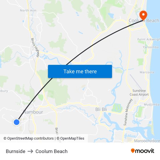 Burnside to Coolum Beach map