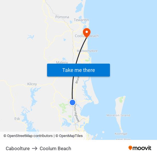 Caboolture to Coolum Beach map