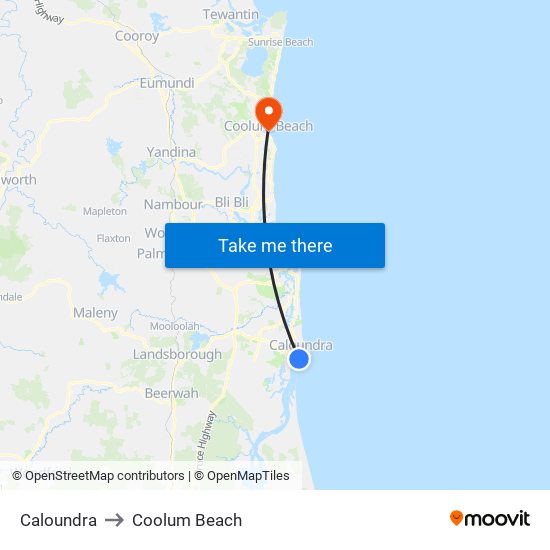 Caloundra to Coolum Beach map