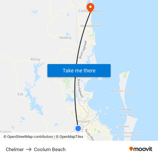 Chelmer to Coolum Beach map